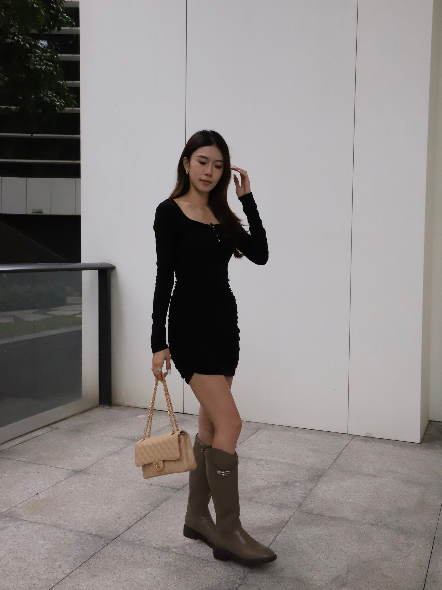 Button Long Sleeves Mini Dress