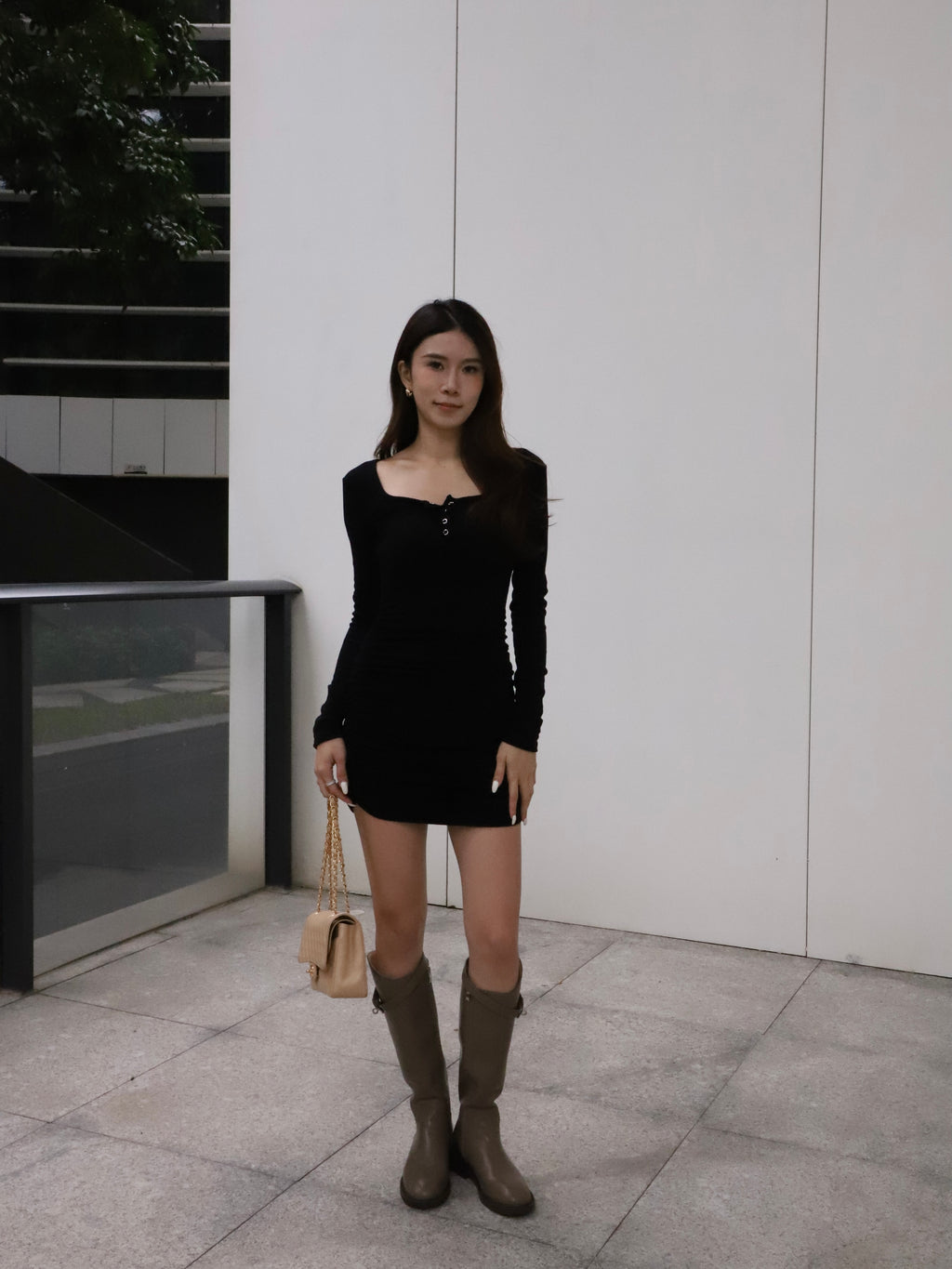 Button Long Sleeves Mini Dress
