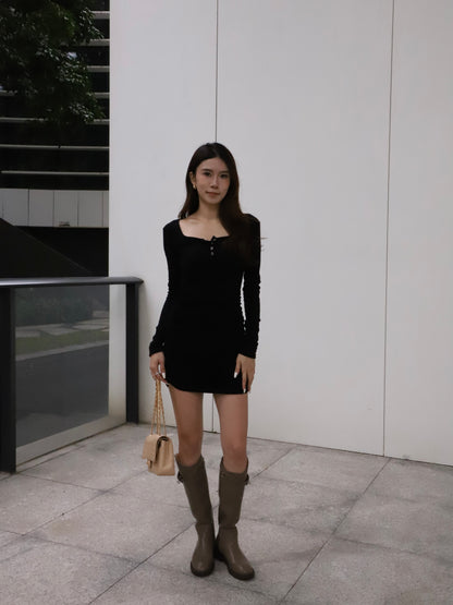 Button Long Sleeves Mini Dress