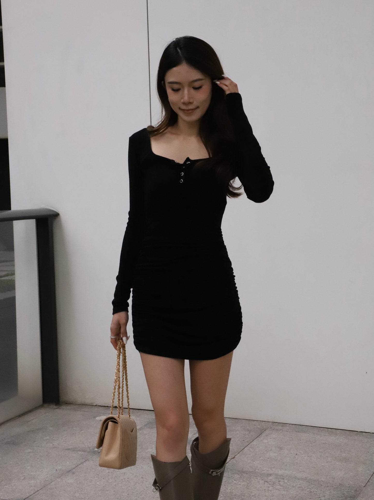 Button Long Sleeves Mini Dress