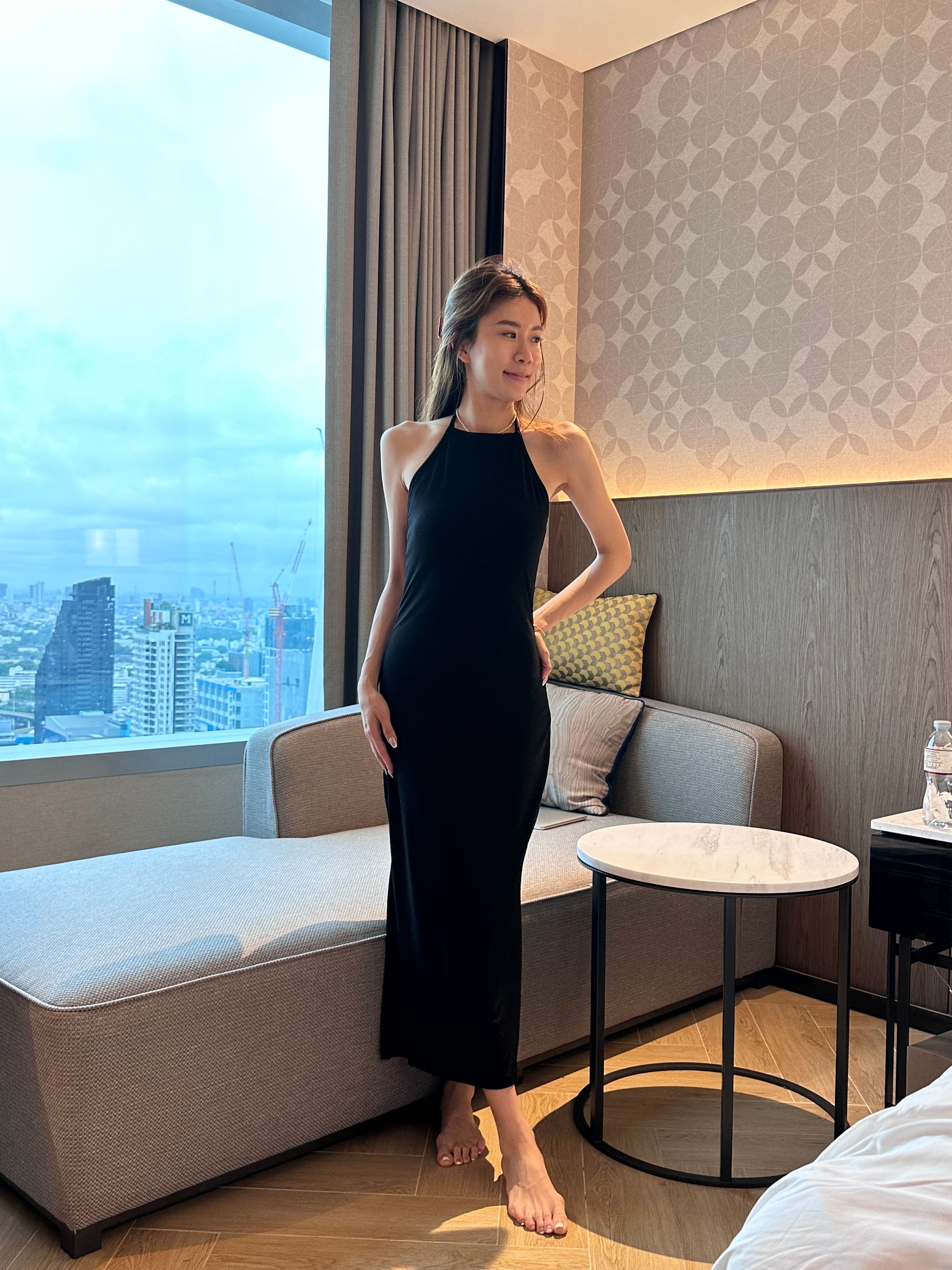 Cross Neck Tied Back Maxi Dress with Pads