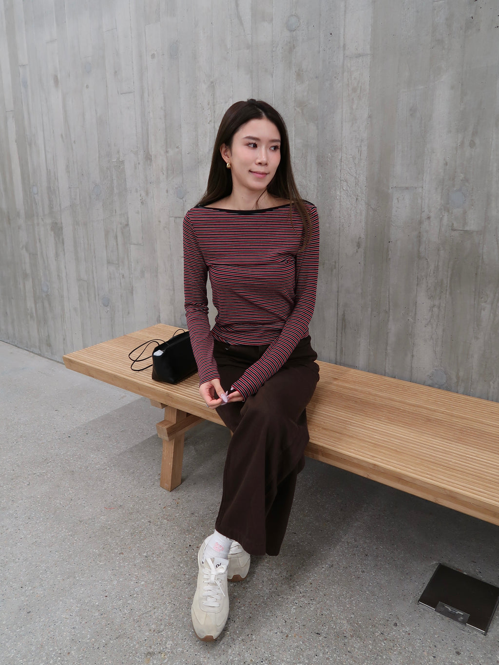 Slim Big Neck Stripe Long Sleeves Top