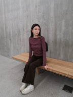 Slim Big Neck Stripe Long Sleeves Top