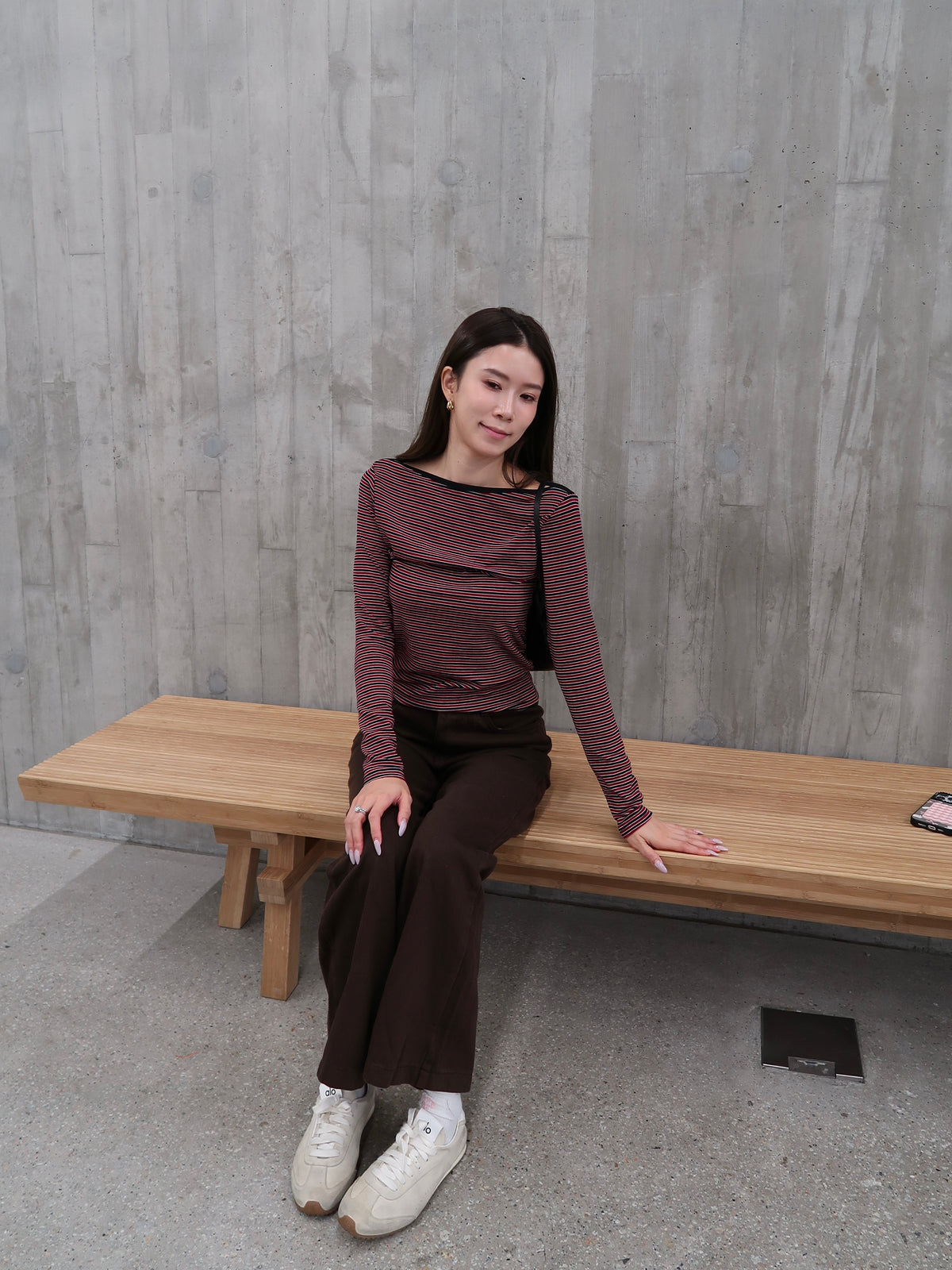 Slim Big Neck Stripe Long Sleeves Top