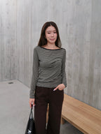 Slim Big Neck Stripe Long Sleeves Top