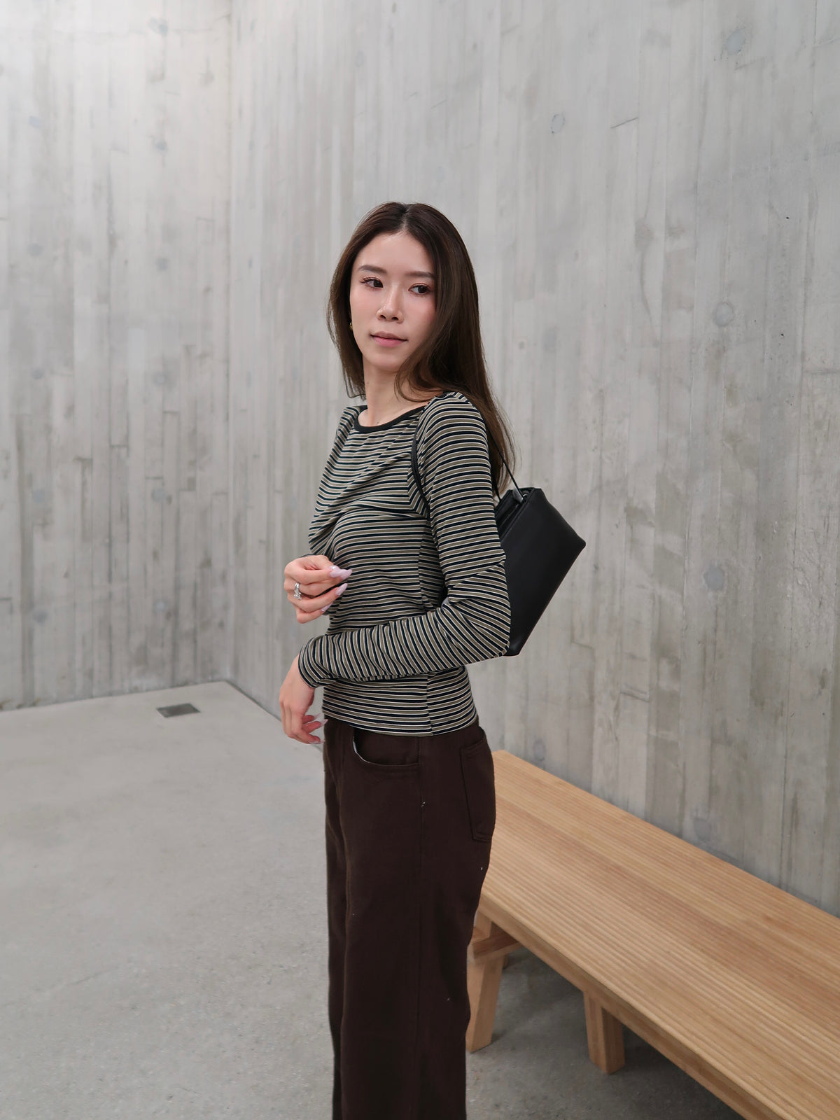 Slim Big Neck Stripe Long Sleeves Top