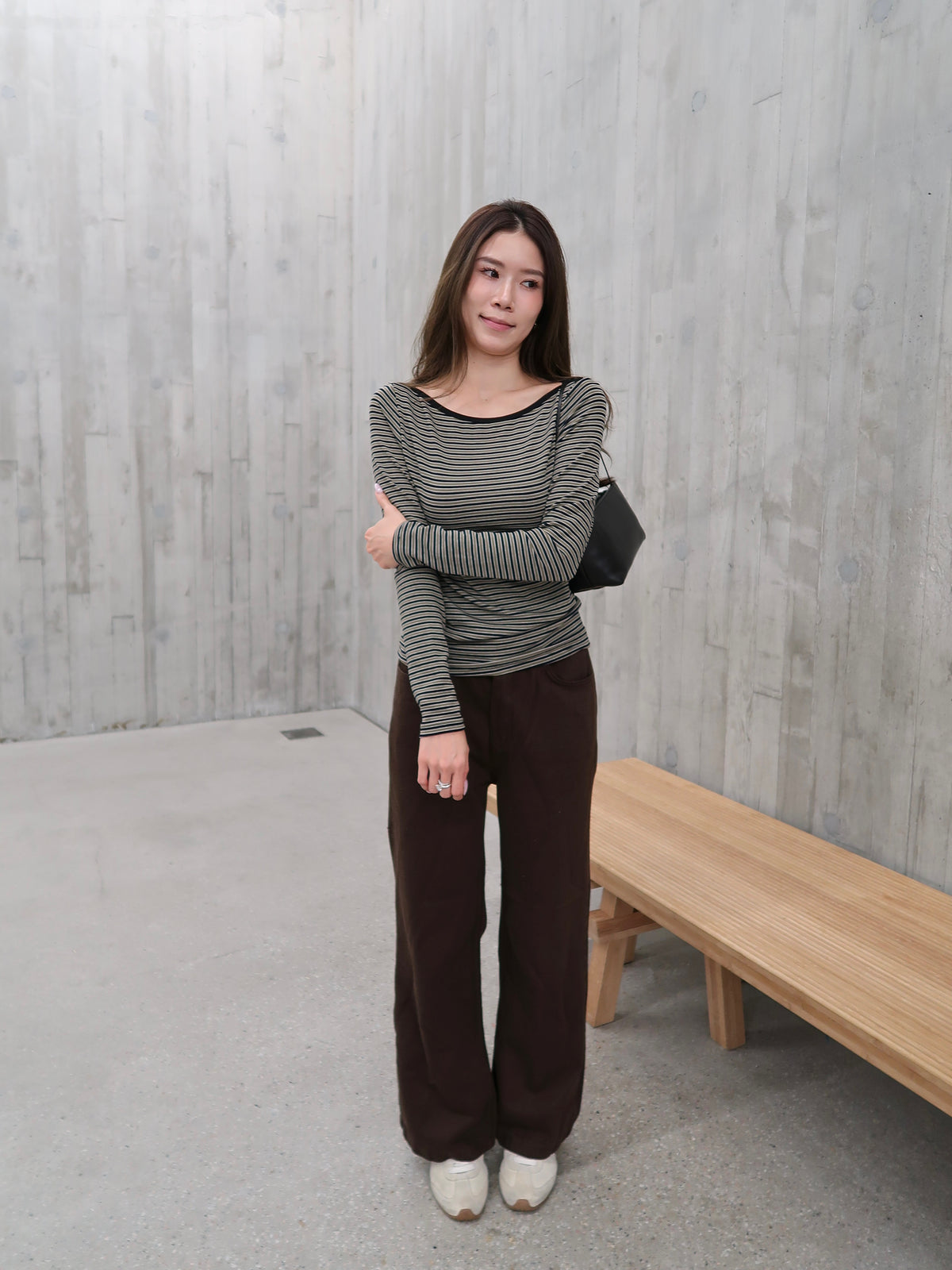 Slim Big Neck Stripe Long Sleeves Top