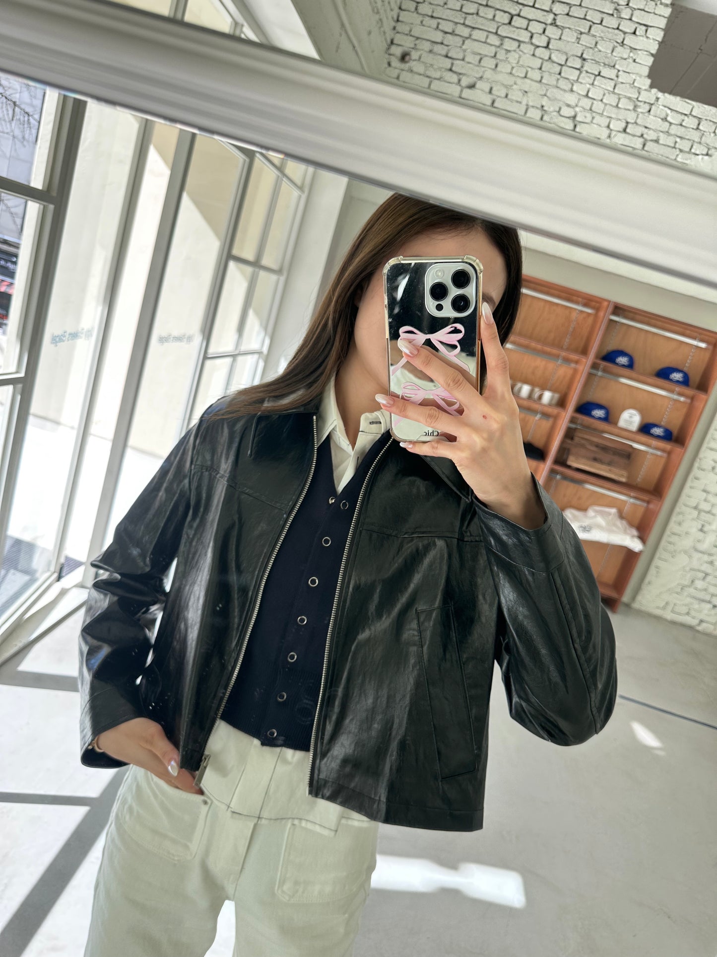 Collar Cropped Leather Jacket