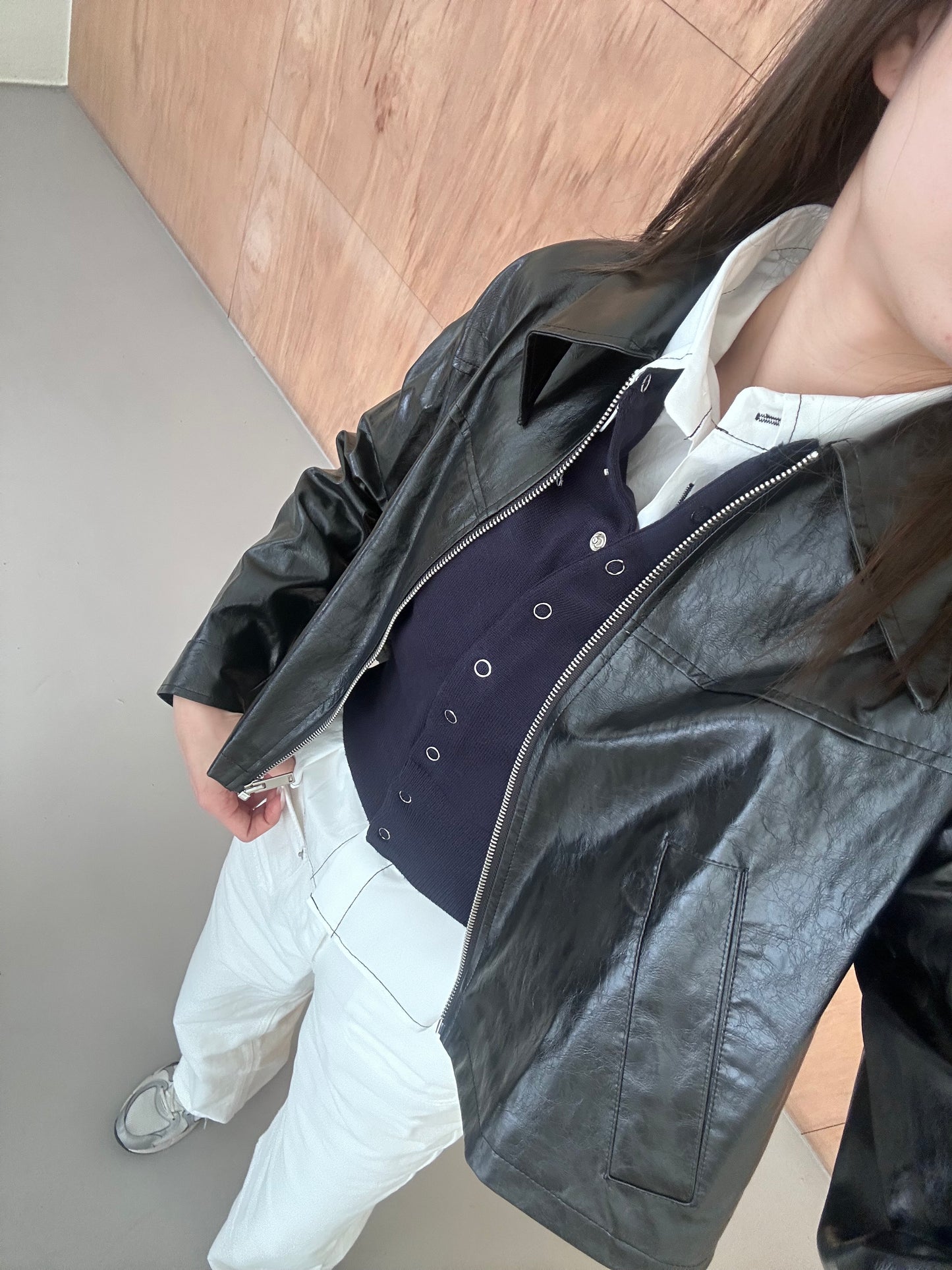 Collar Cropped Leather Jacket