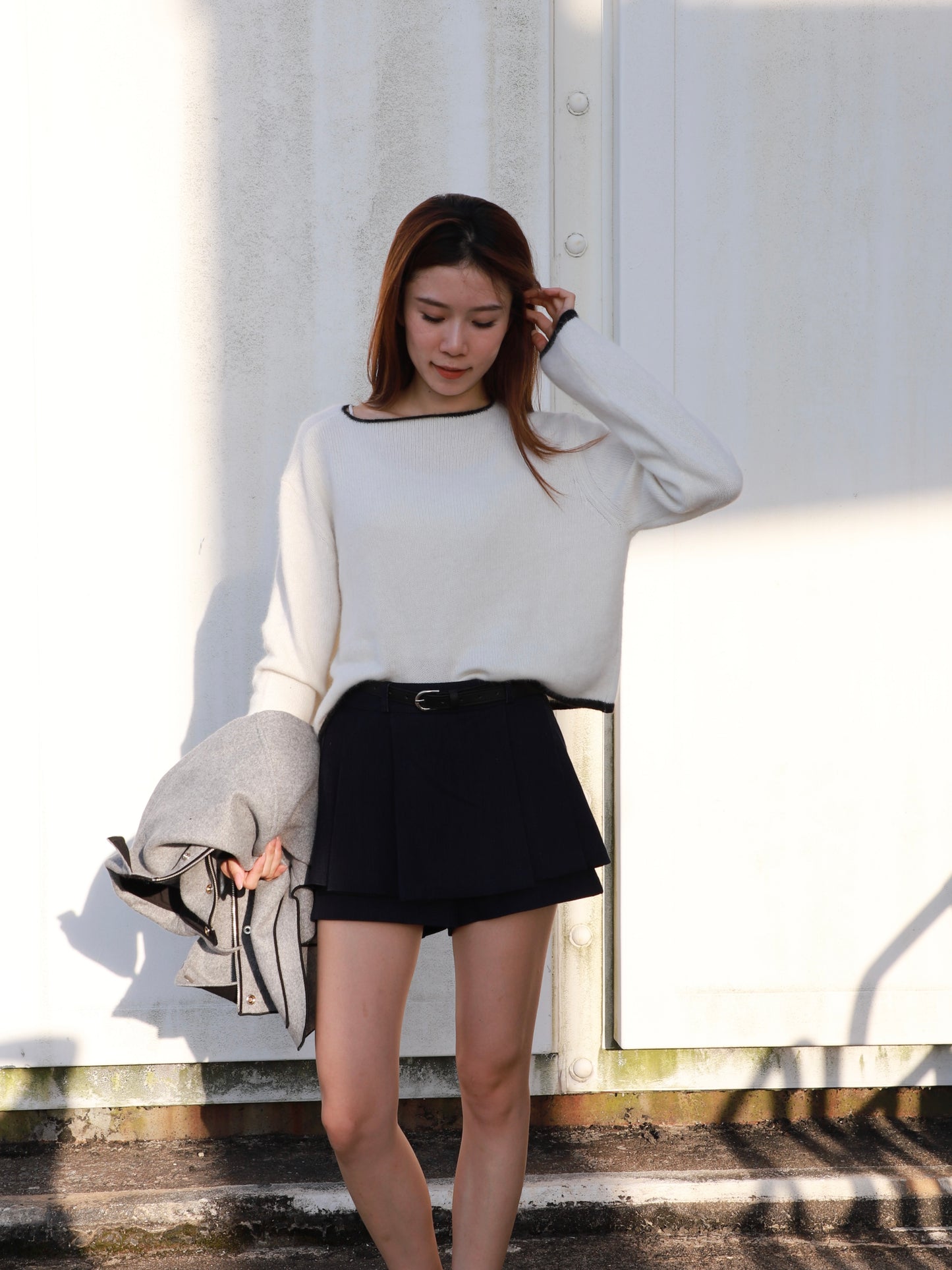 Black Lined Wool Top