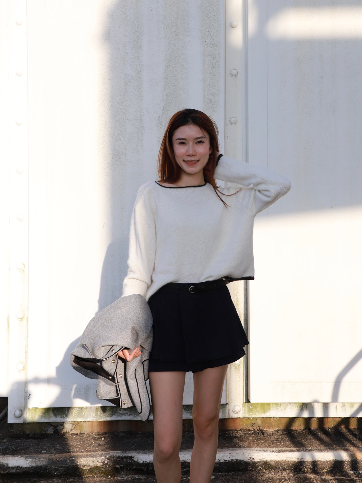 Black Lined Wool Top