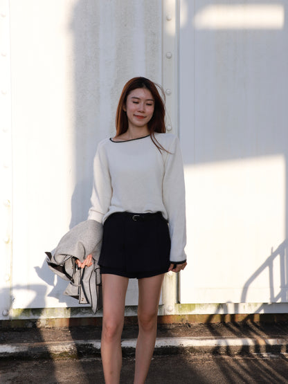 Black Lined Wool Top