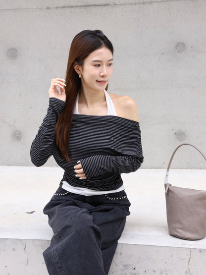 Cross Neck Striped Top