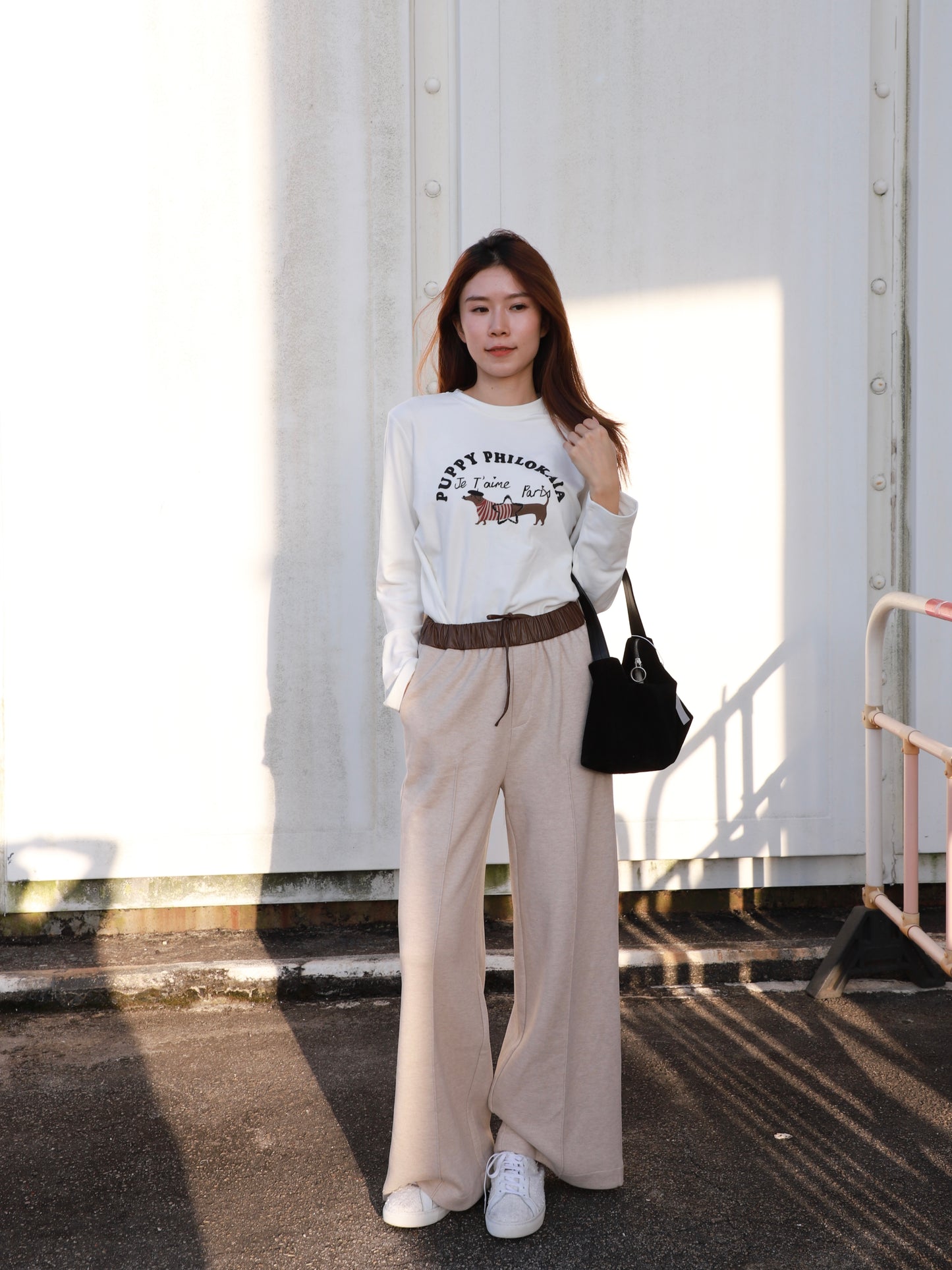 Leather Waist Wool Pants