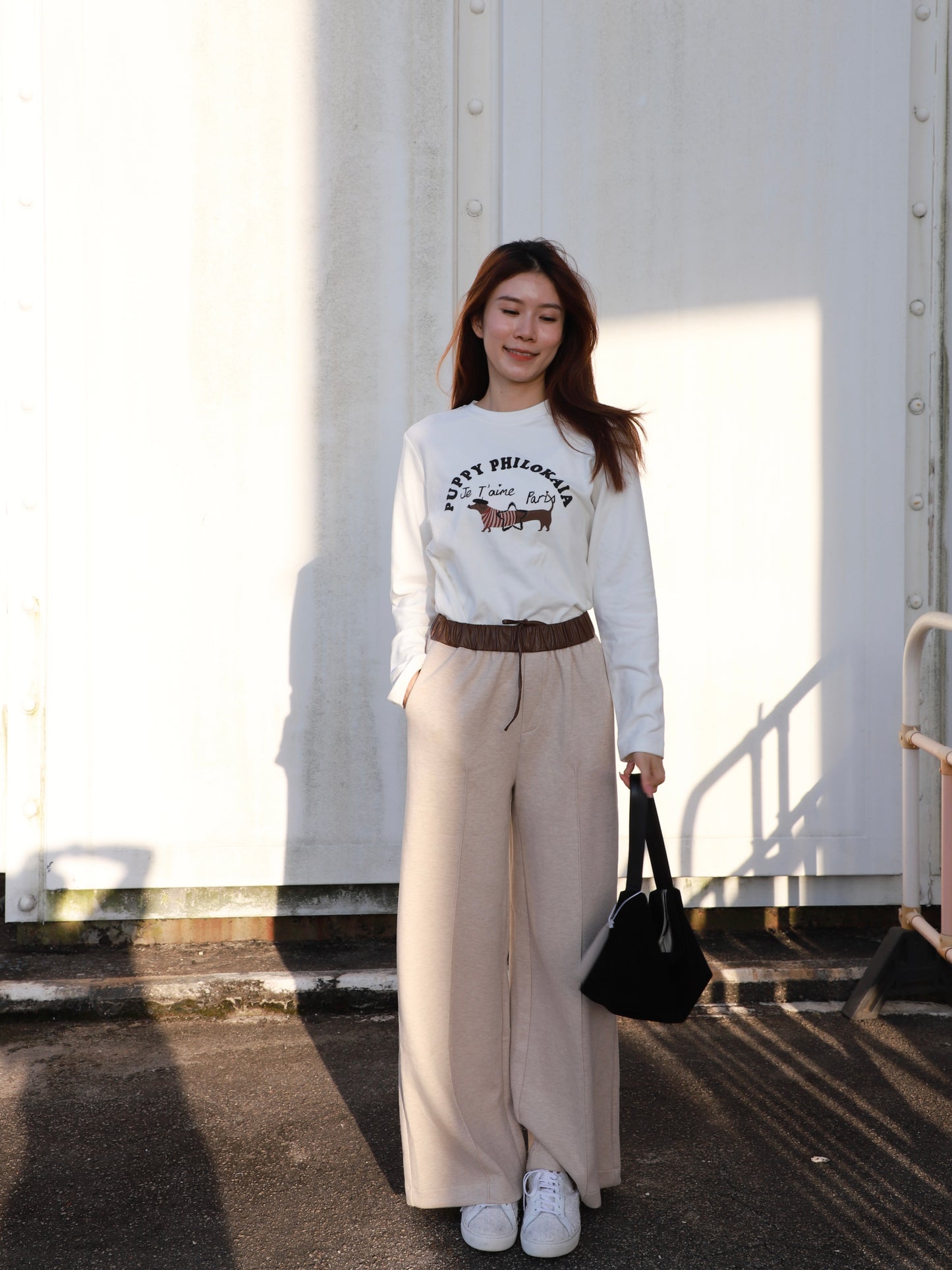 Leather Waist Wool Pants