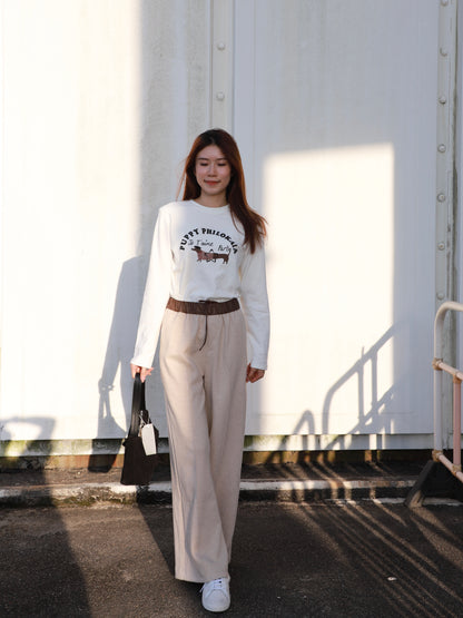 Leather Waist Wool Pants