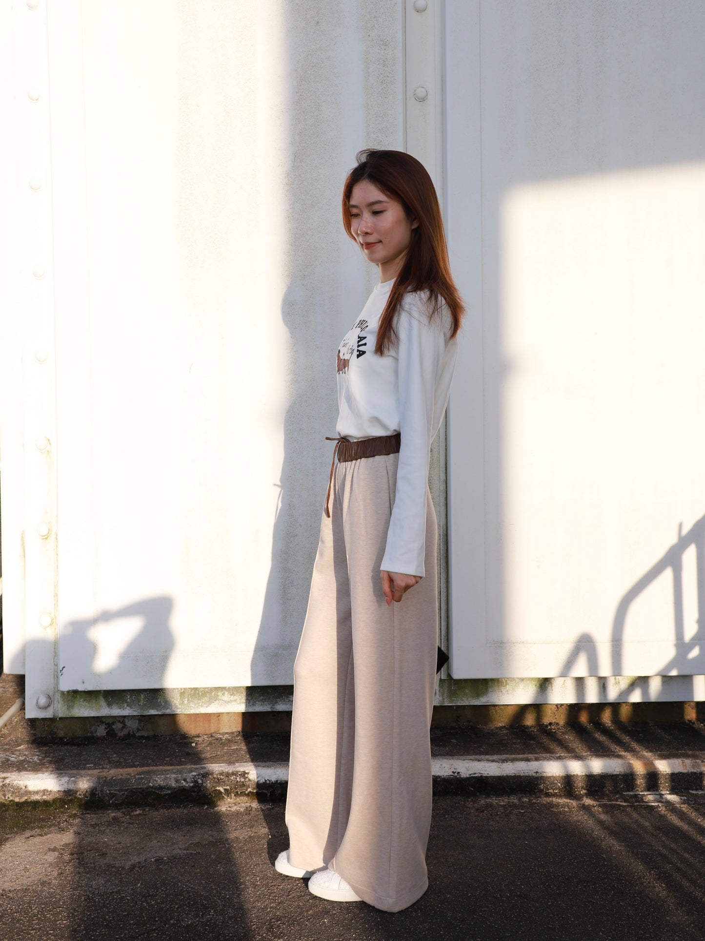 Leather Waist Wool Pants