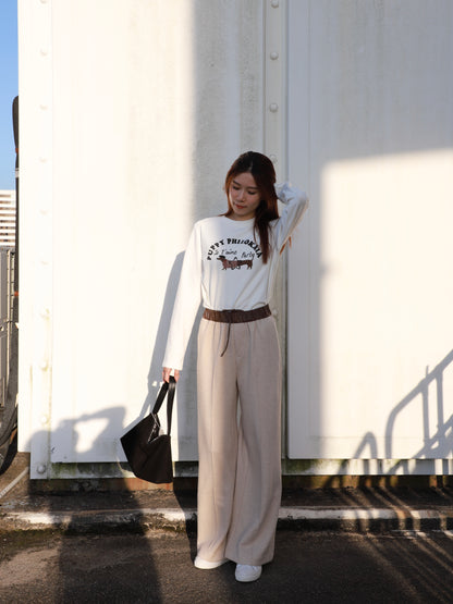 Leather Waist Wool Pants