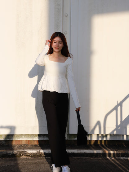 Ruffles Waist Long Sleeves Top