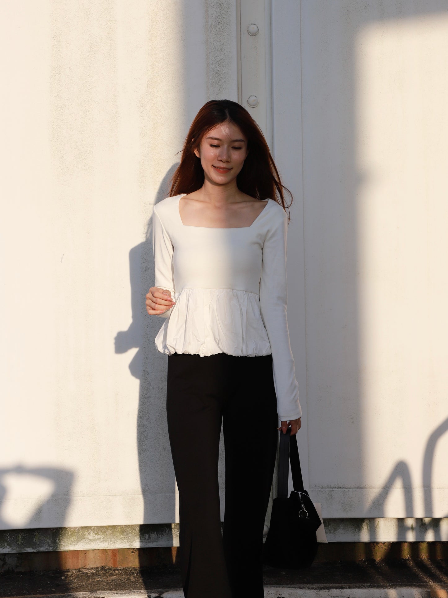 Ruffles Waist Long Sleeves Top