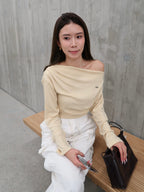 One Side Off Shoulder Yellow Top