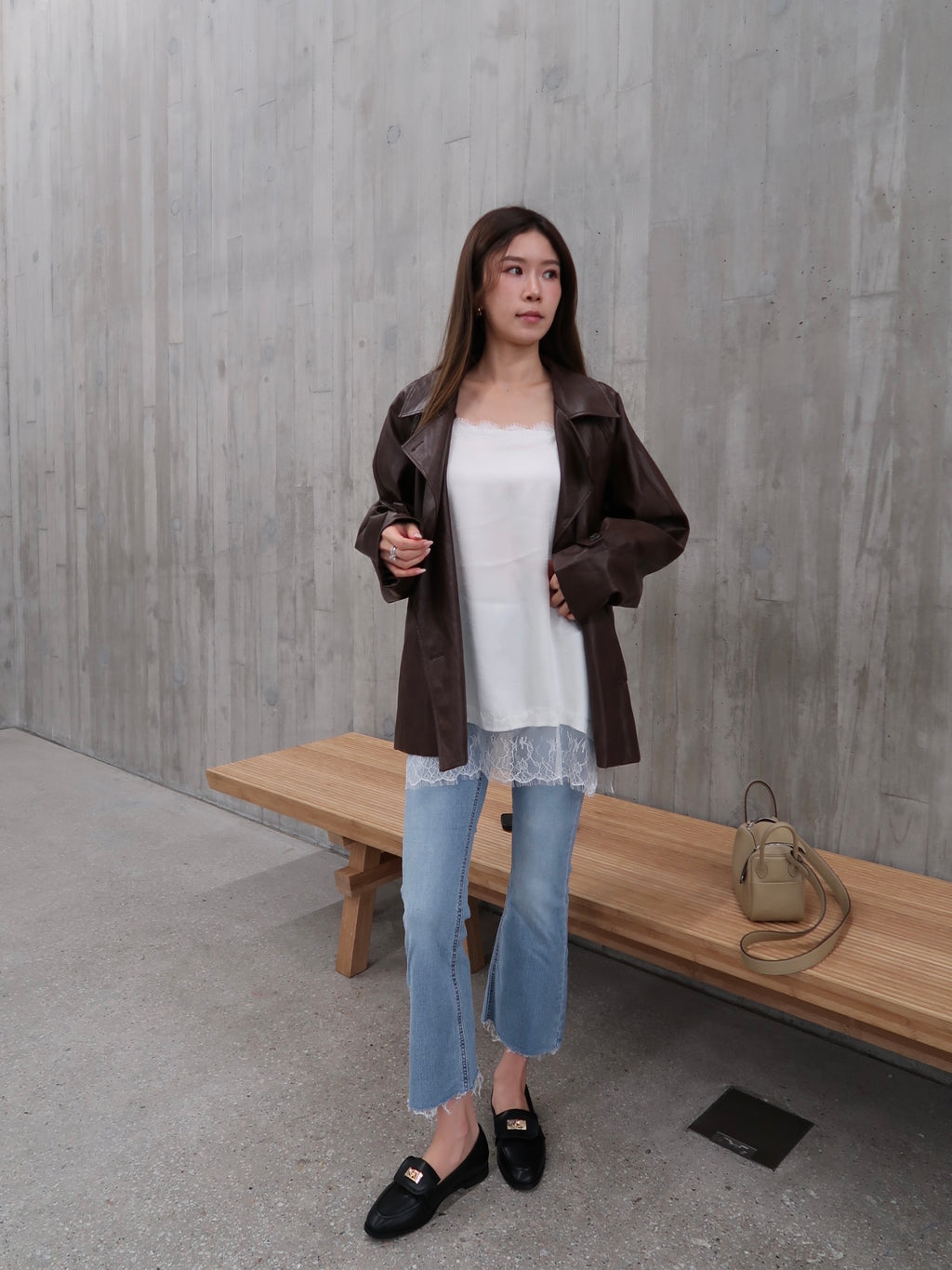 Pu Leather Trench Coat with Belt