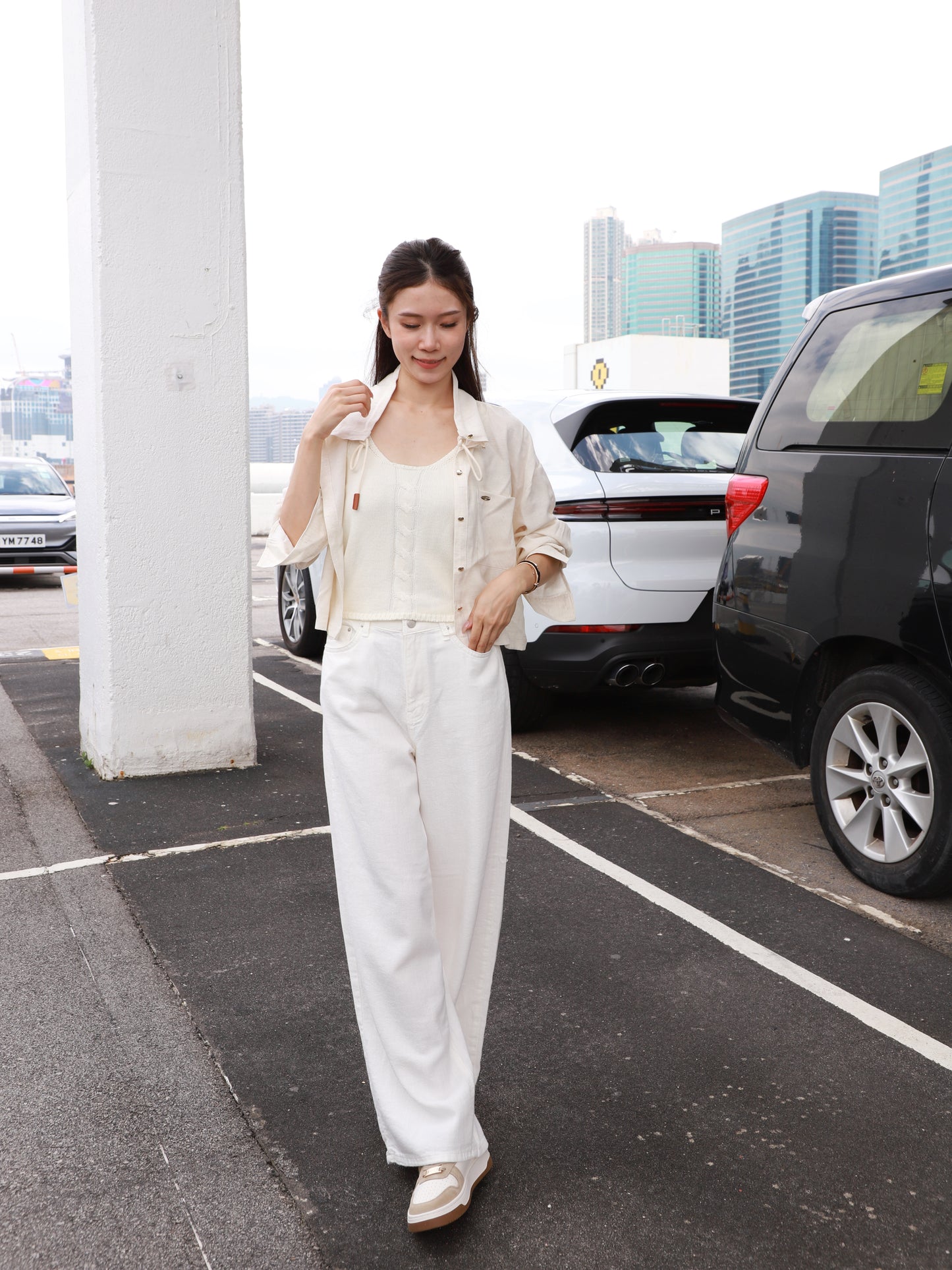 Linen Cropped Leather Button Jacket