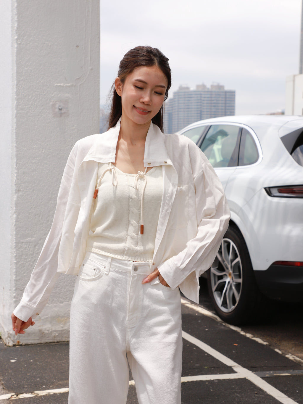 Linen Cropped Leather Button Jacket