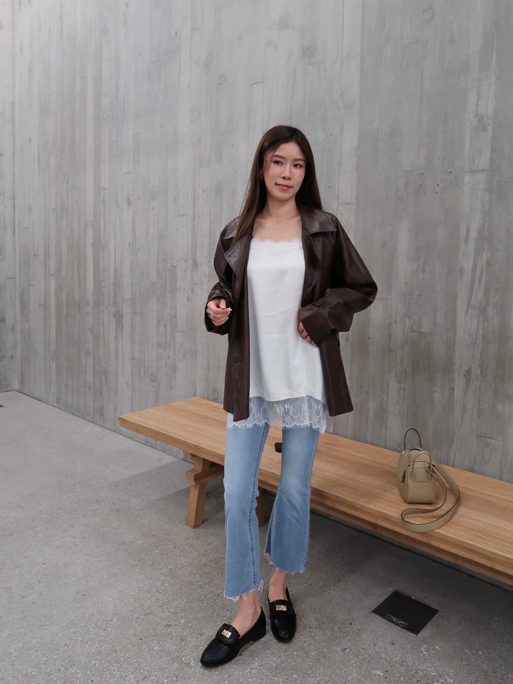 Pu Leather Trench Coat with Belt