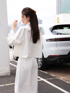 Linen Cropped Leather Button Jacket