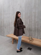 Pu Leather Trench Coat with Belt