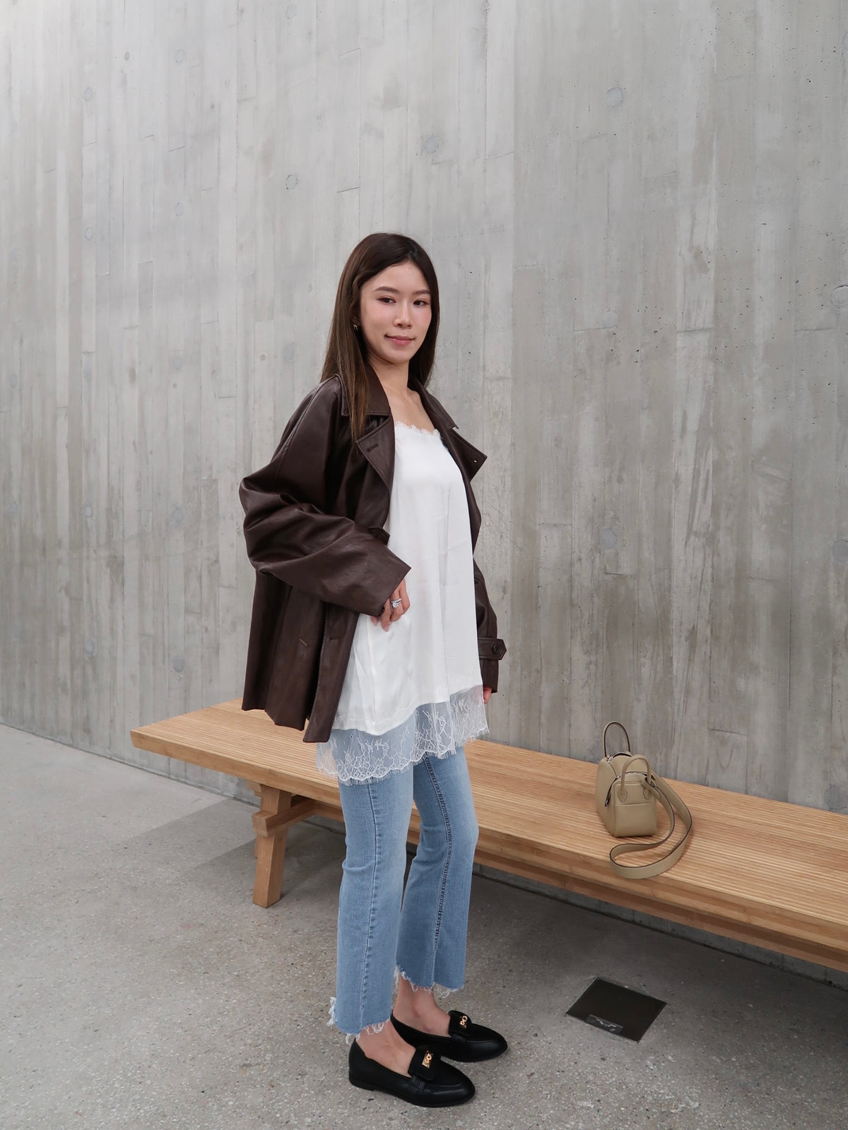 Pu Leather Trench Coat with Belt