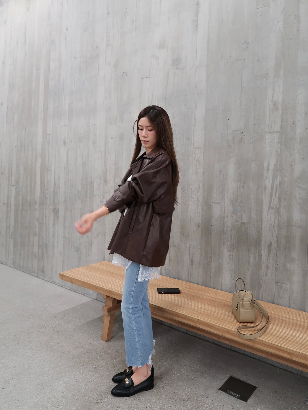 Pu Leather Trench Coat with Belt