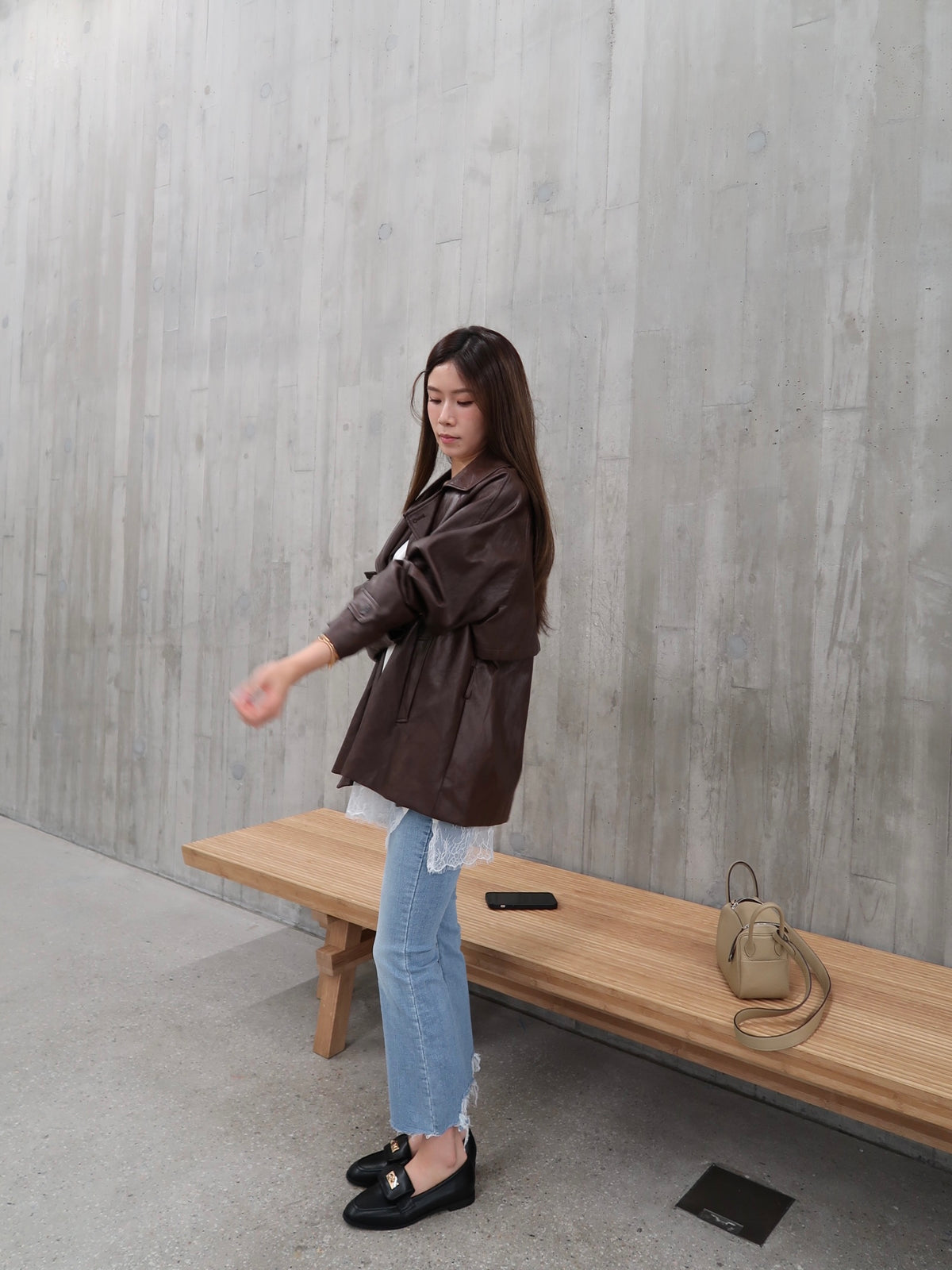 Pu Leather Trench Coat with Belt