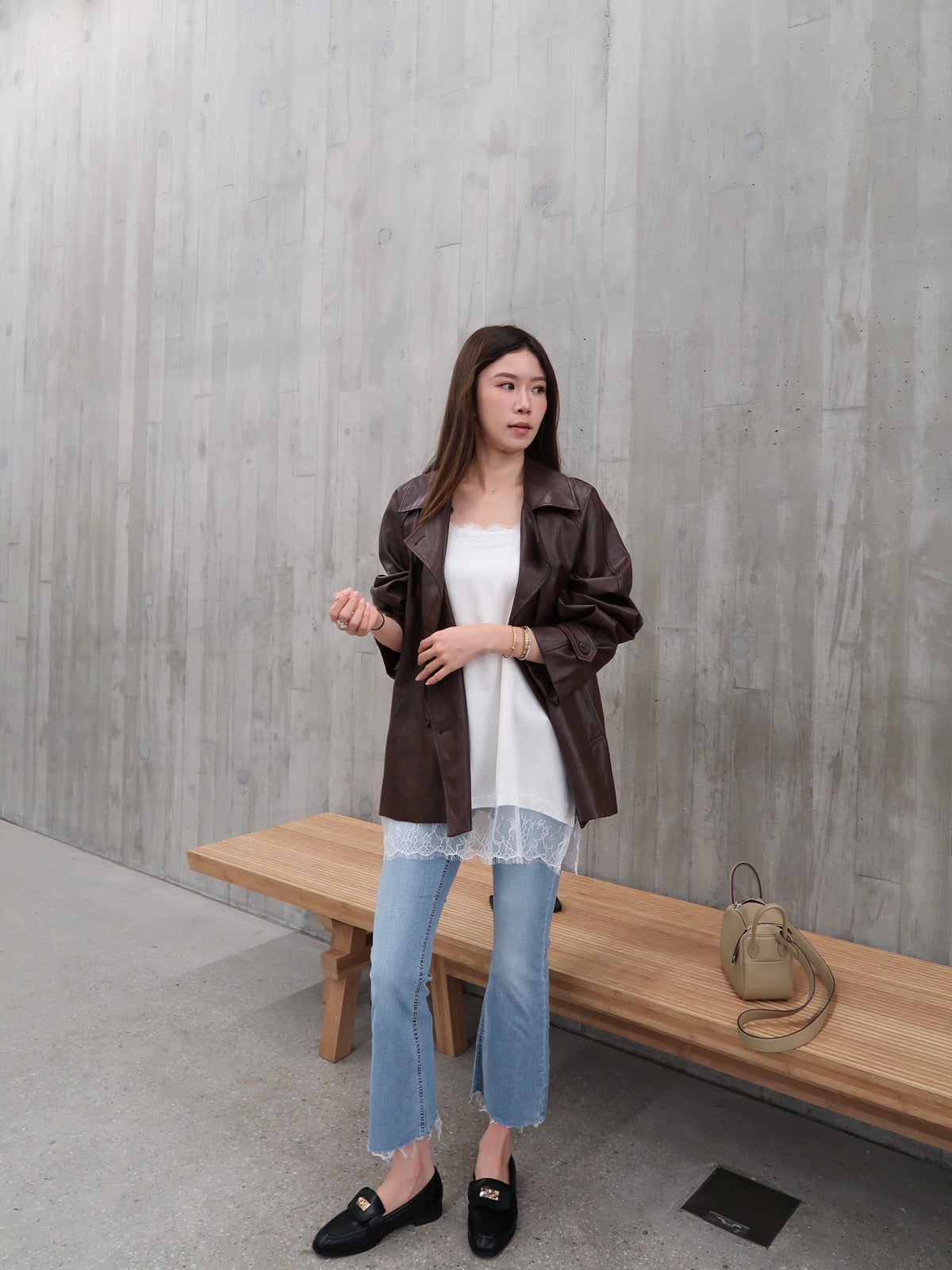 Pu Leather Trench Coat with Belt
