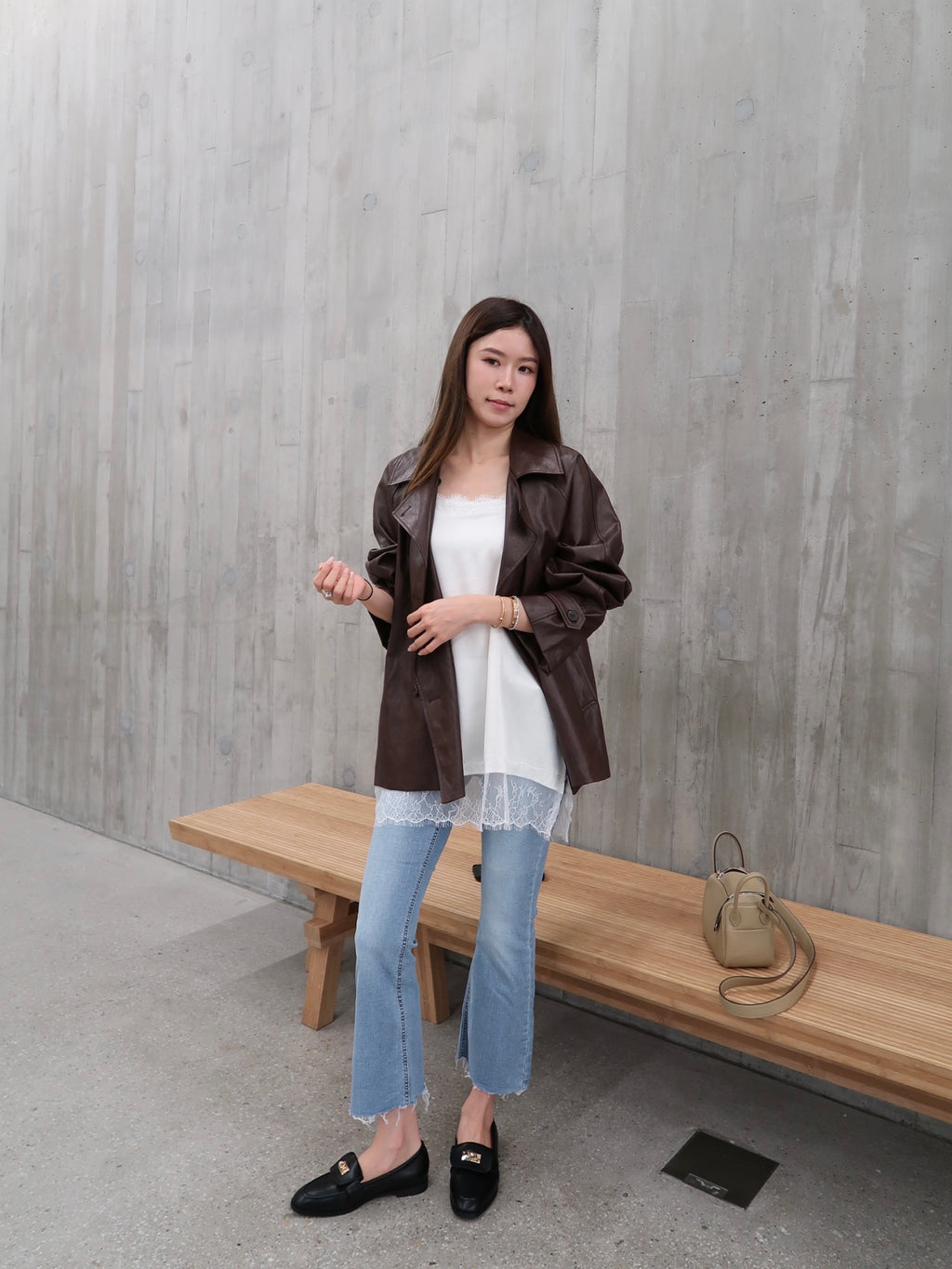 Pu Leather Trench Coat with Belt