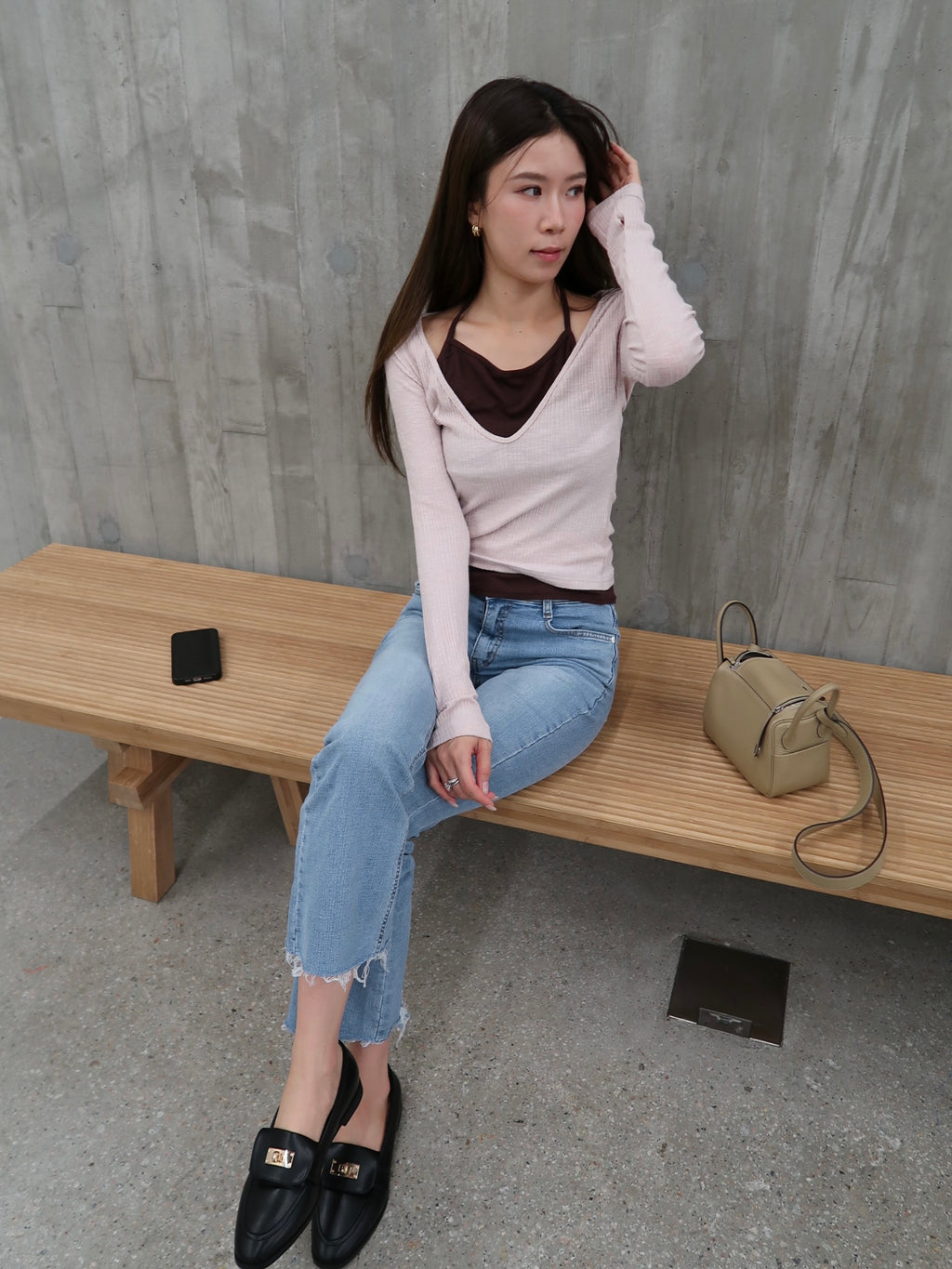 Pink Mix Brown Layer Long Sleeves Top