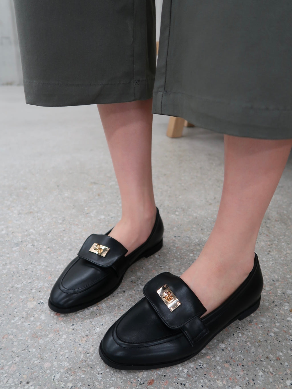 Gold Button Leather Loafer