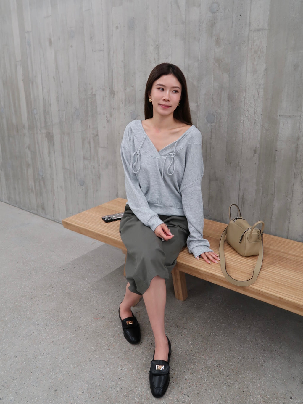 Cotton Hooded V Neck Top