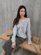 Cotton Hooded V Neck Top