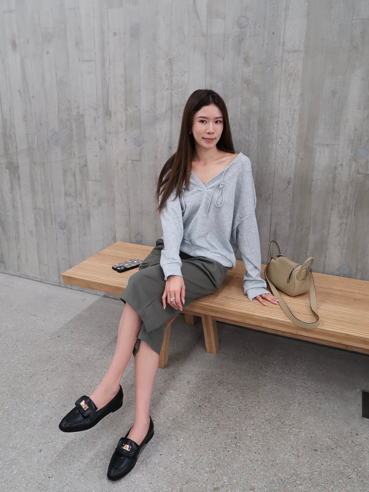 Cotton Hooded V Neck Top