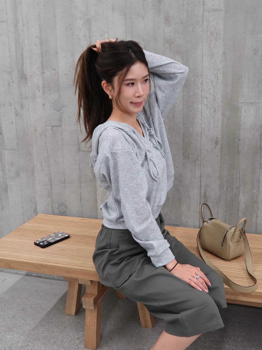 Cotton Hooded V Neck Top
