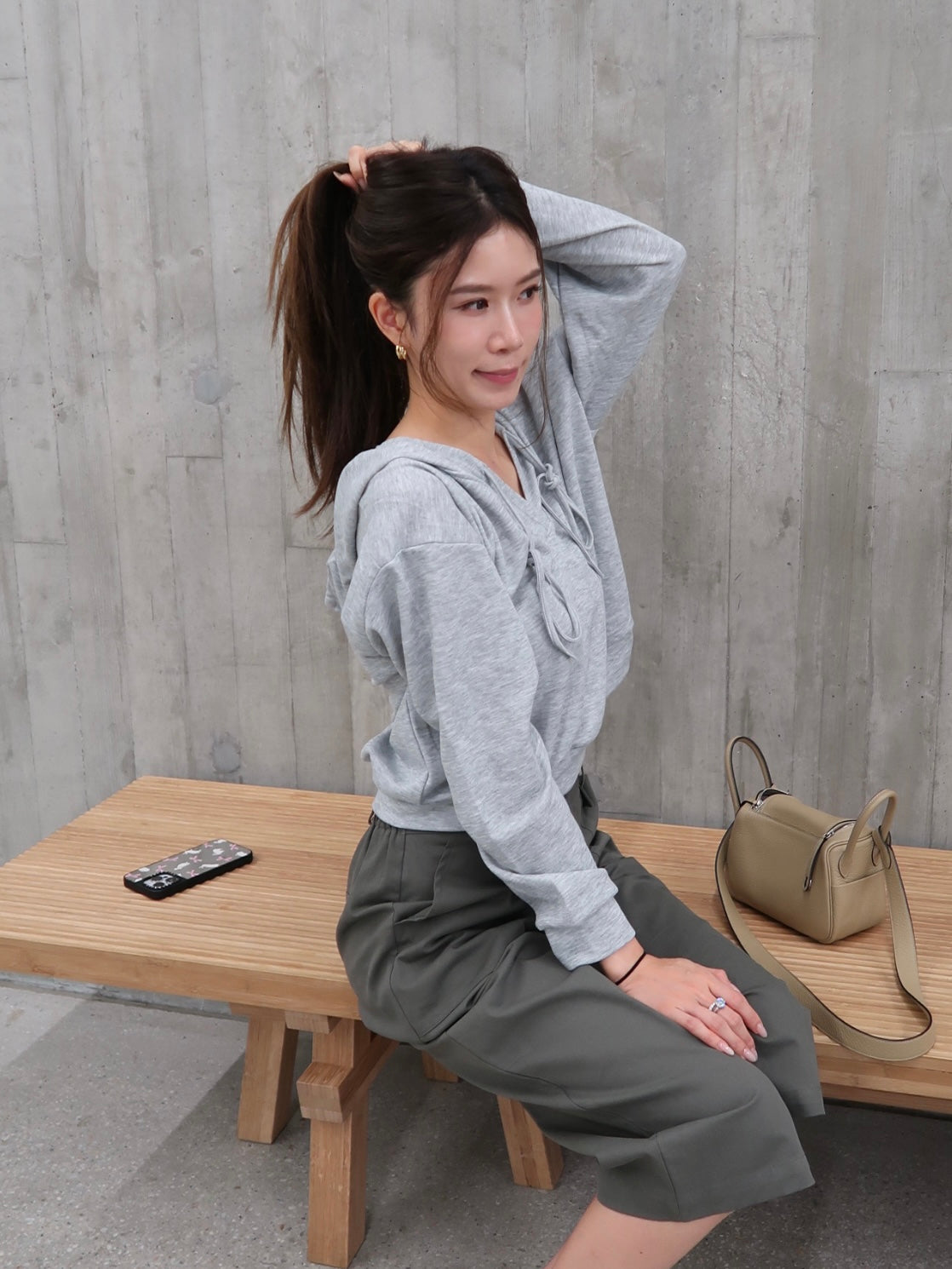 Cotton Hooded V Neck Top
