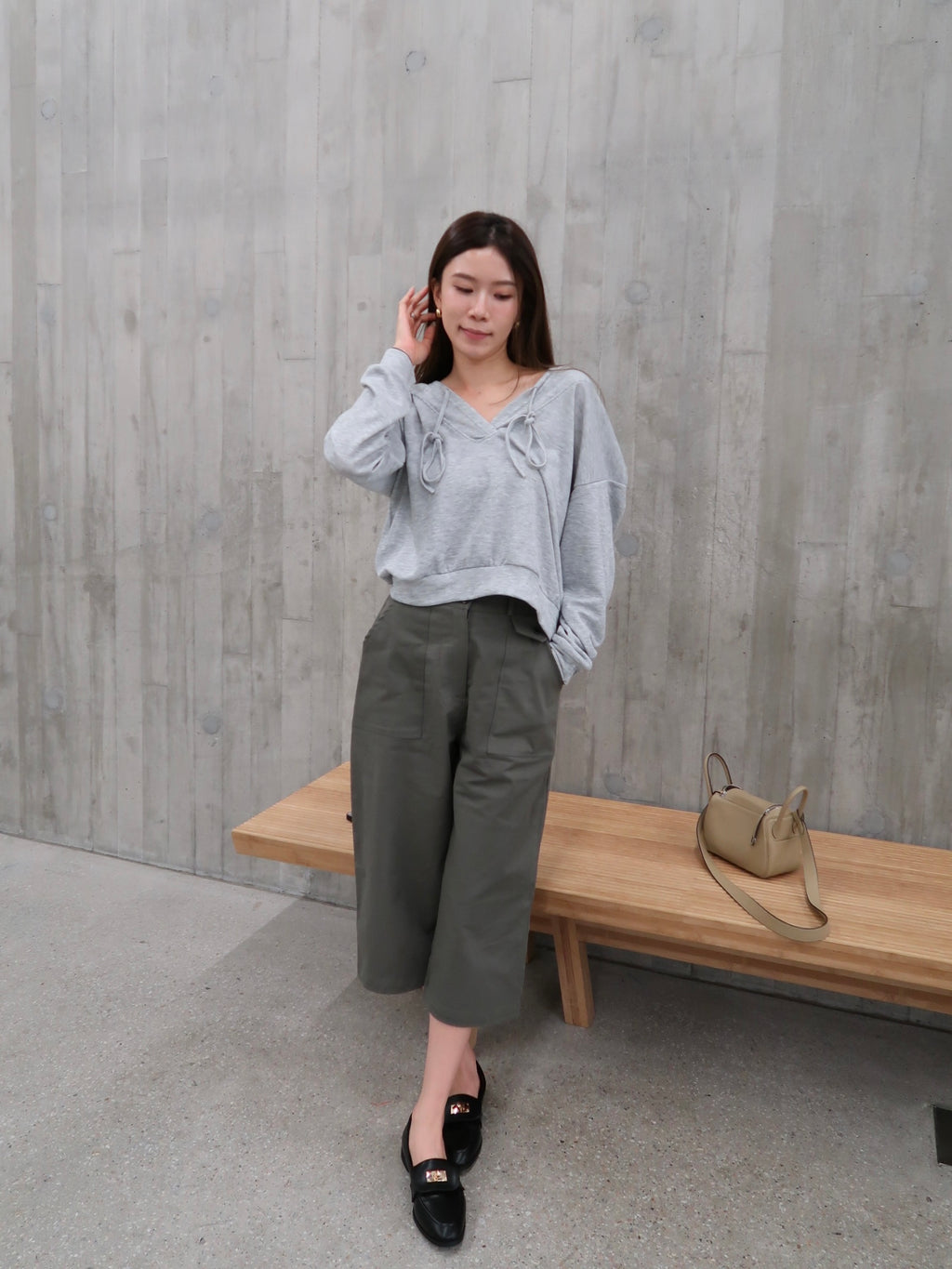 Cotton Hooded V Neck Top