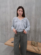 Cotton Hooded V Neck Top