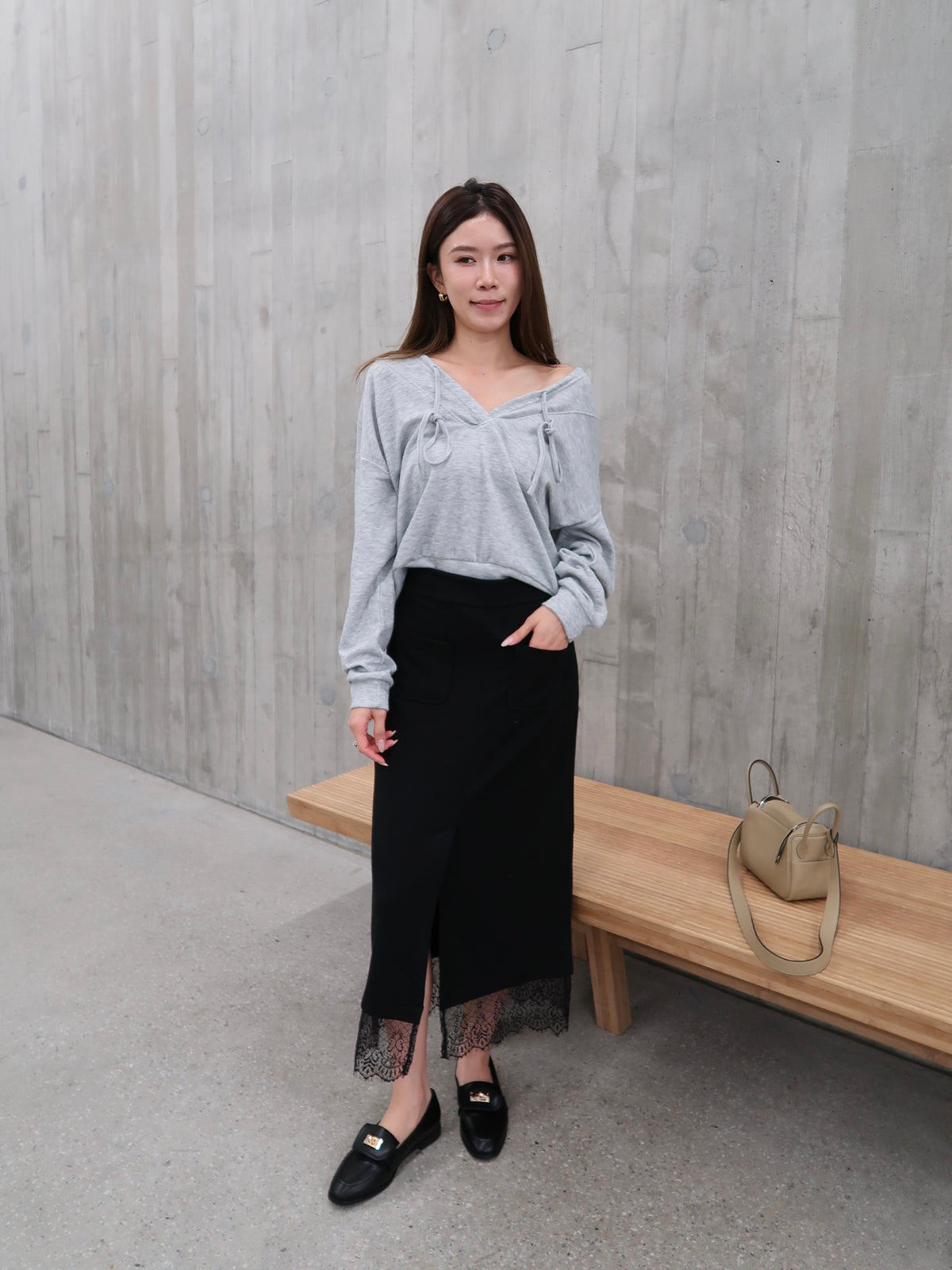 Cotton Slit Lace Midi Skirt