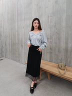 Cotton Slit Lace Midi Skirt