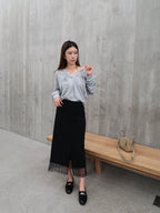 Cotton Slit Lace Midi Skirt