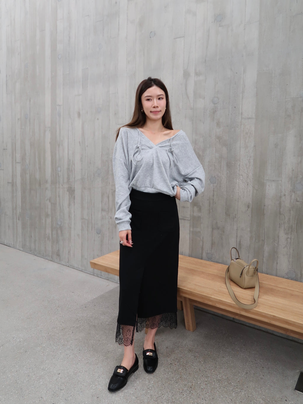 Cotton Slit Lace Midi Skirt