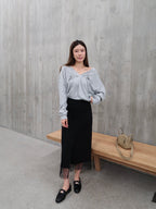 Cotton Slit Lace Midi Skirt